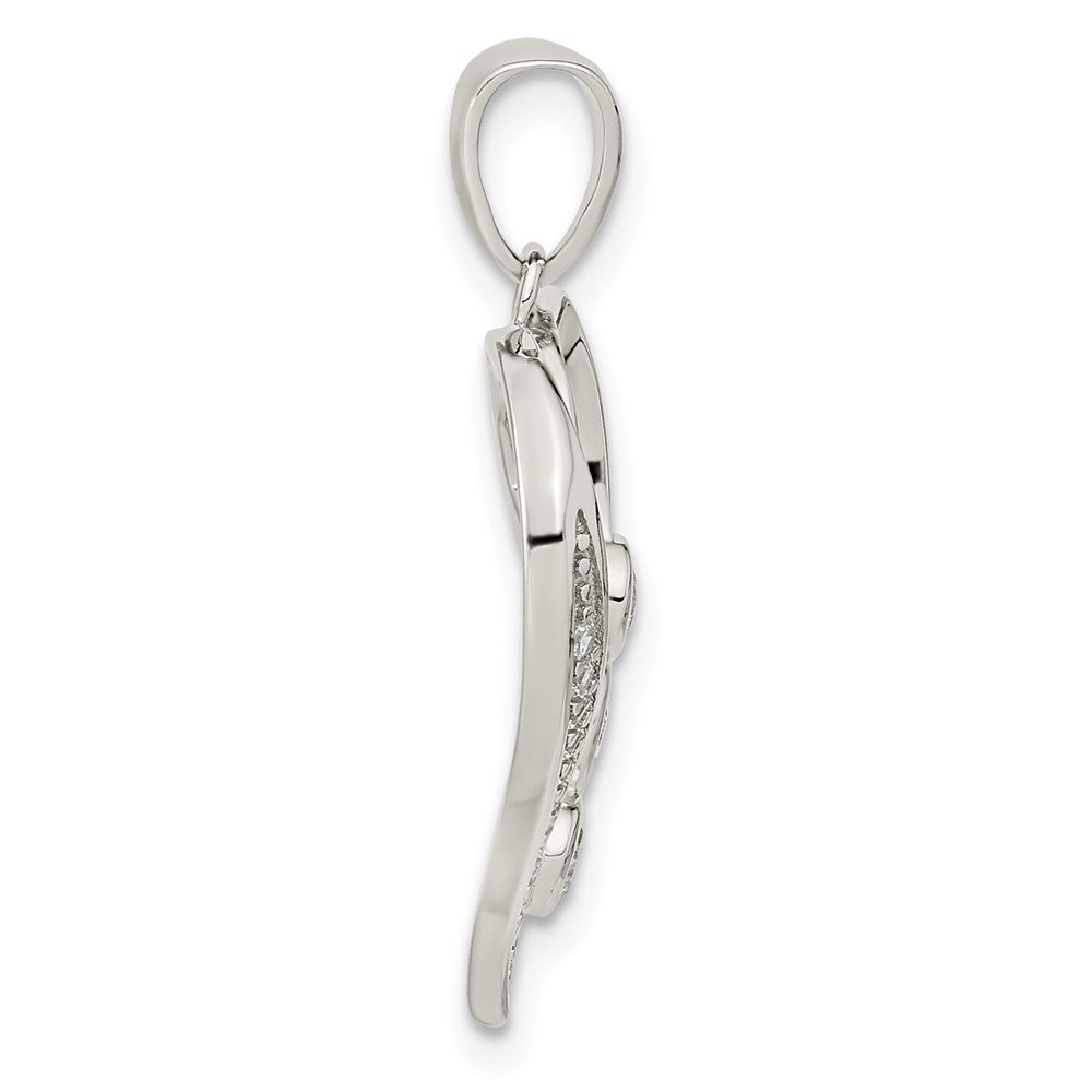 Sterling Silver Rhodium-plated Polished Open Heart CZ Pendant