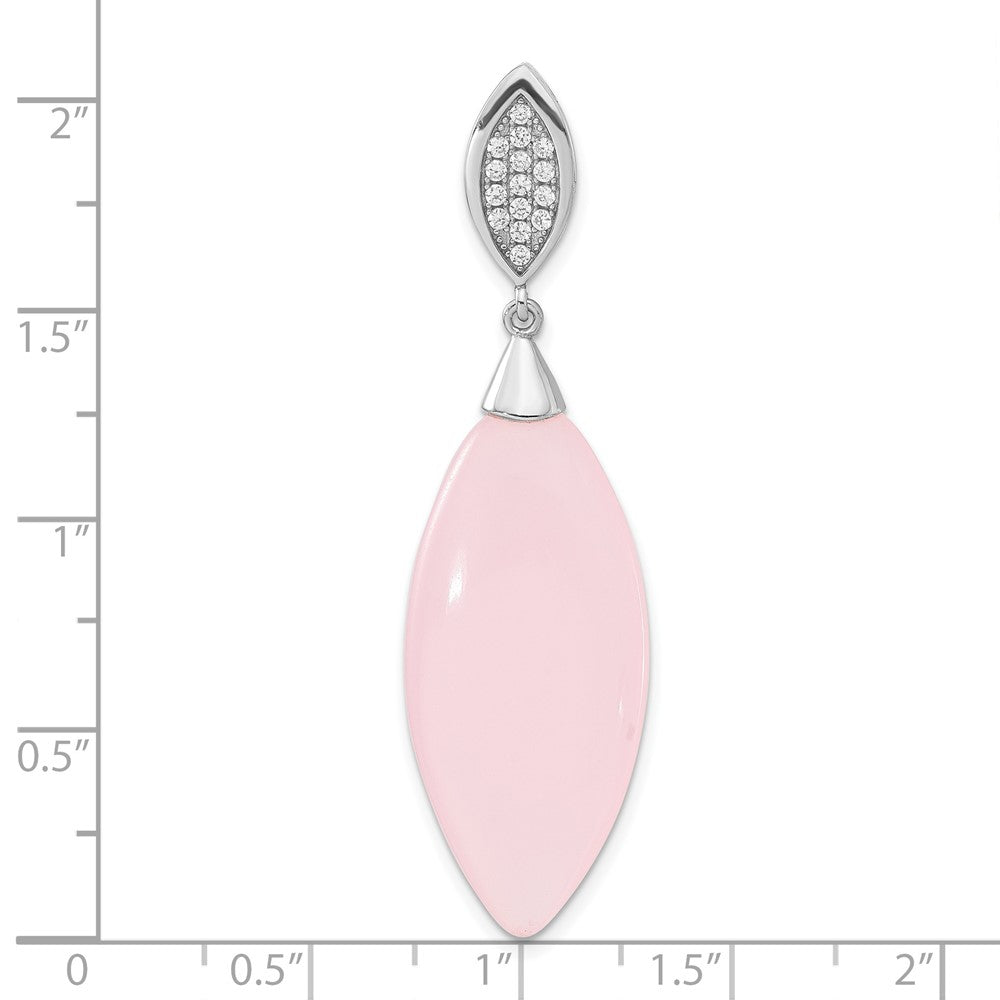 Sterling Silver Polished CZ & Pink Glass Pendant