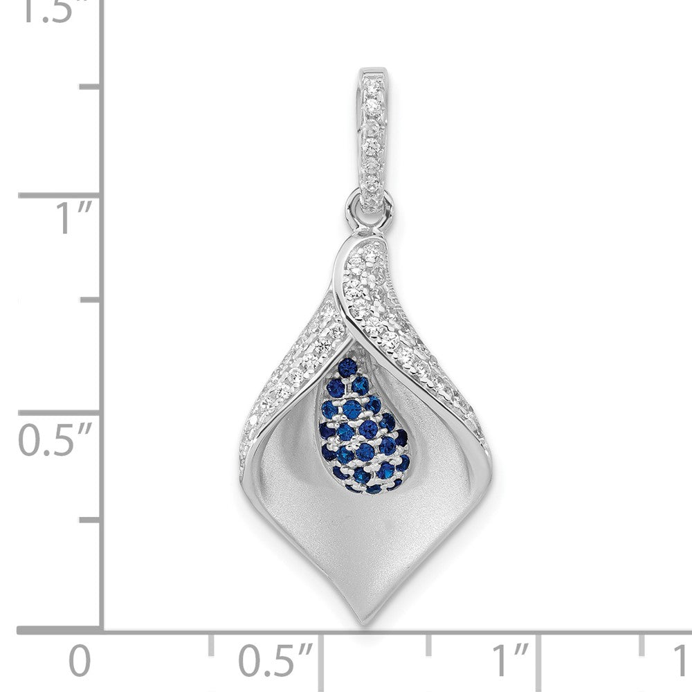 Sterling Silver Polished & Satin White & Blue CZ Pendant