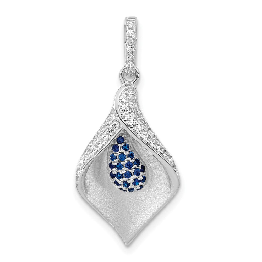 Sterling Silver Polished & Satin White & Blue CZ Pendant