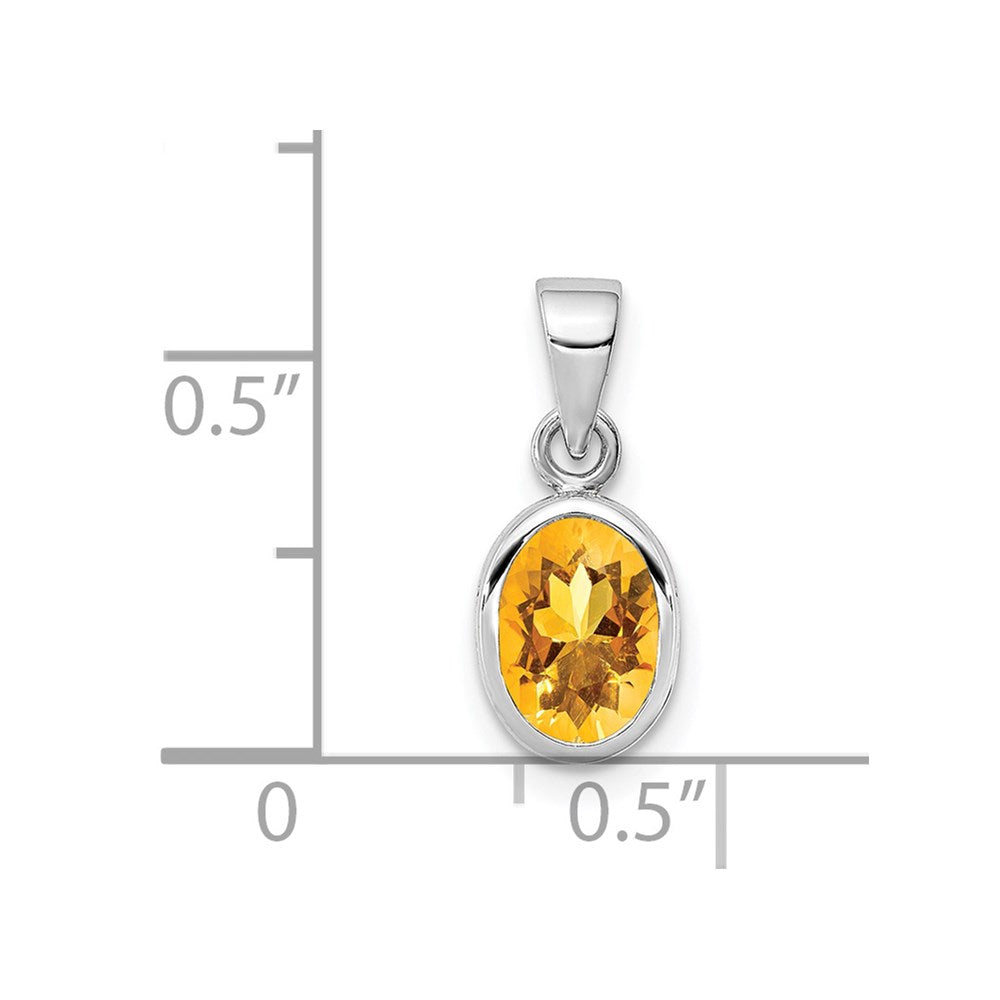 Sterling Silver Rhodium-plated Polished Citrine Oval Pendant