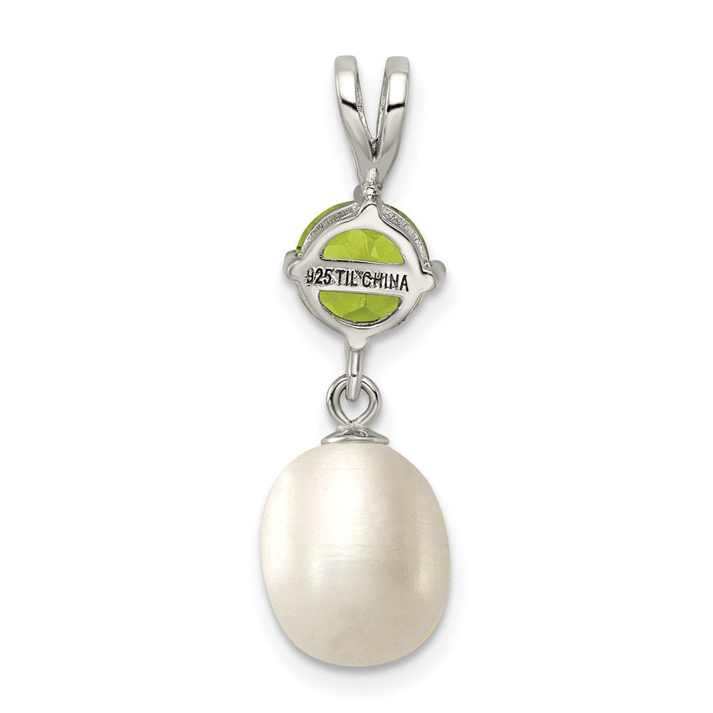 Sterling Silver Rhodium-plated Peridot 8-9mm FWC Pearl Teardrop Pendant