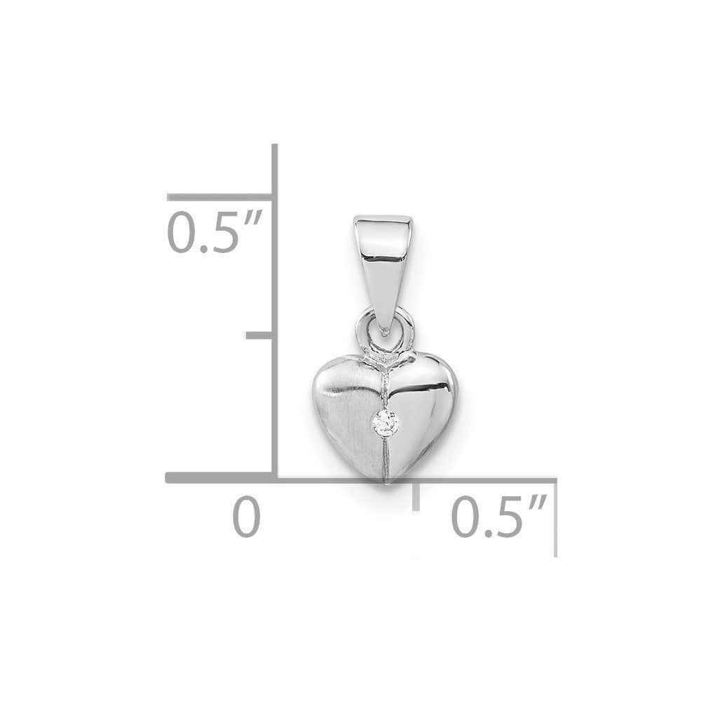 Sterling Silver Polished & Satin CZ Heart Pendant