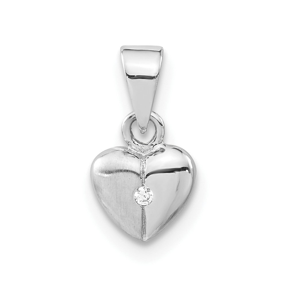 Sterling Silver Polished & Satin CZ Heart Pendant