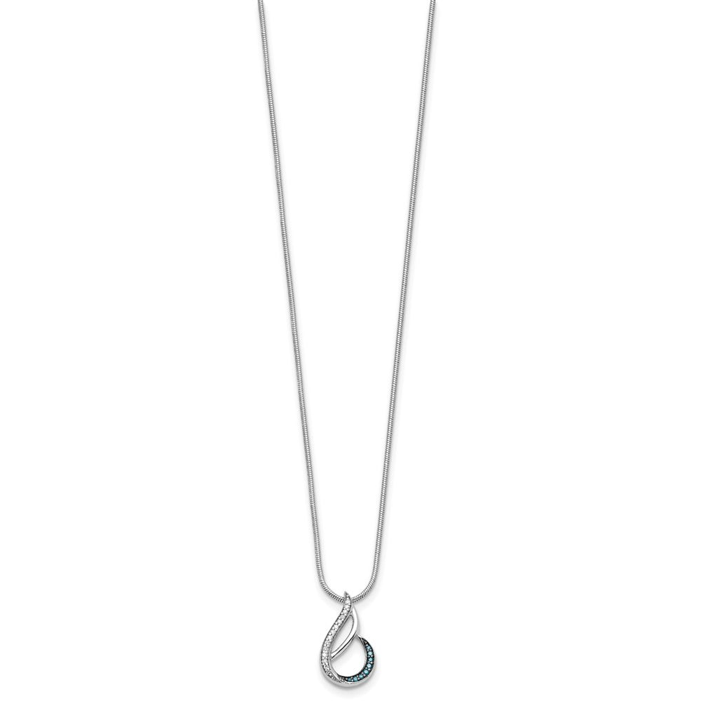 White Night Sterling Silver Rhodium-plated Blue and White Diamond Teardrop 18 Inch Necklace with 2 Inch Extender
