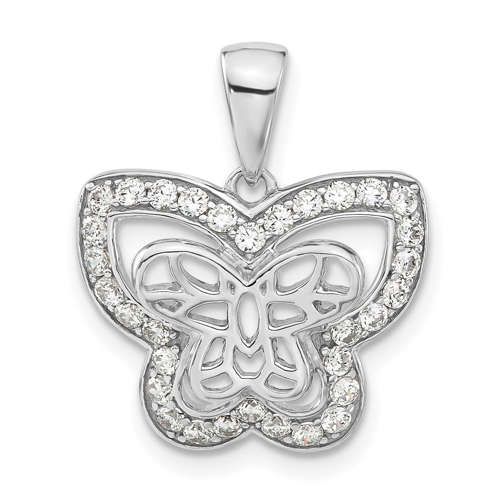 Sterling Silver Rhodium-plated Polished CZ Butterfly Pendant