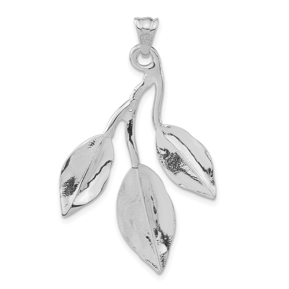 Sterling Silver Rhodium-plated Polished & Textured Leaves Pendant
