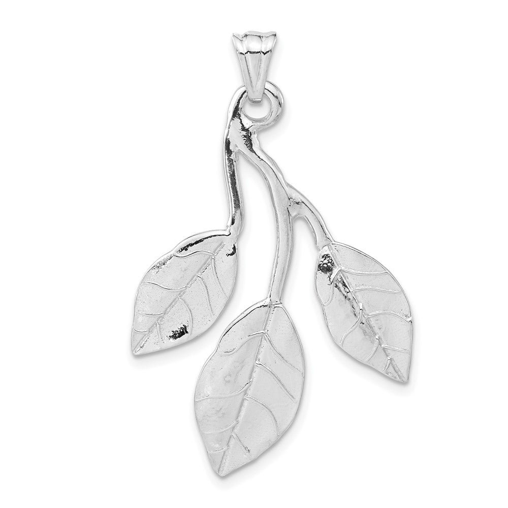 Sterling Silver Rhodium-plated Polished & Textured Leaves Pendant