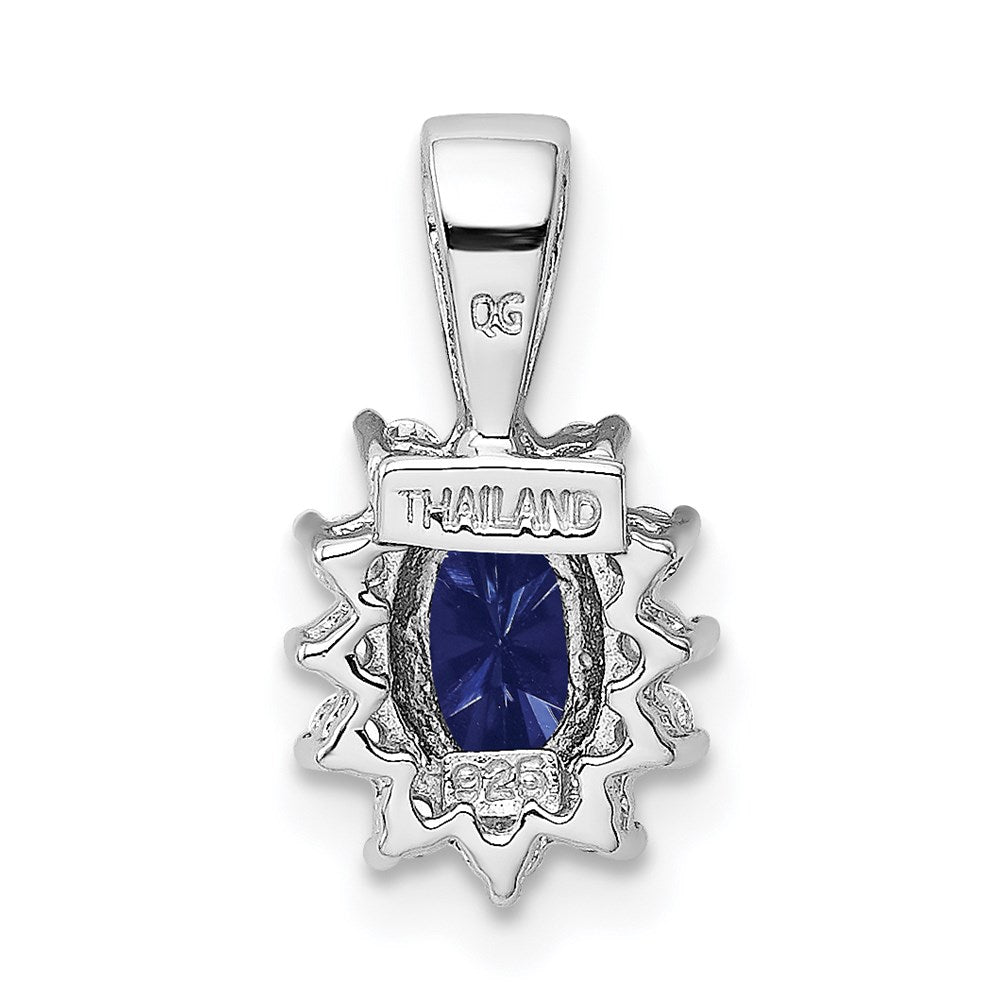 Sterling Silver Rhodium-plated CZ/Lab Cr Sapphire Pendant