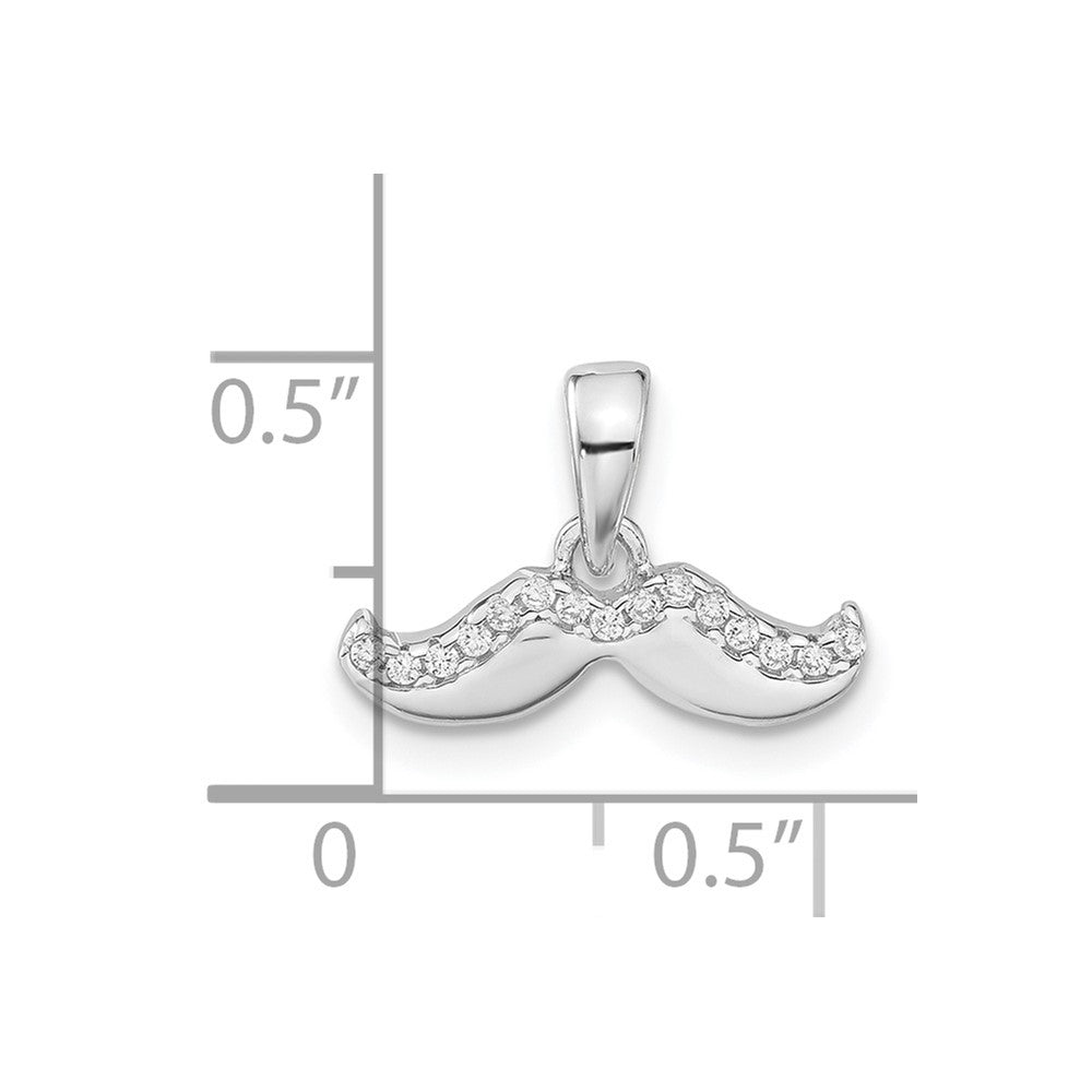 Sterling Silver Rhodium-plated Polished CZ Mustache Pendant