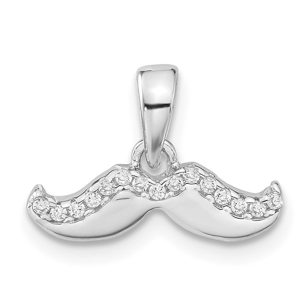 Sterling Silver Rhodium-plated Polished CZ Mustache Pendant