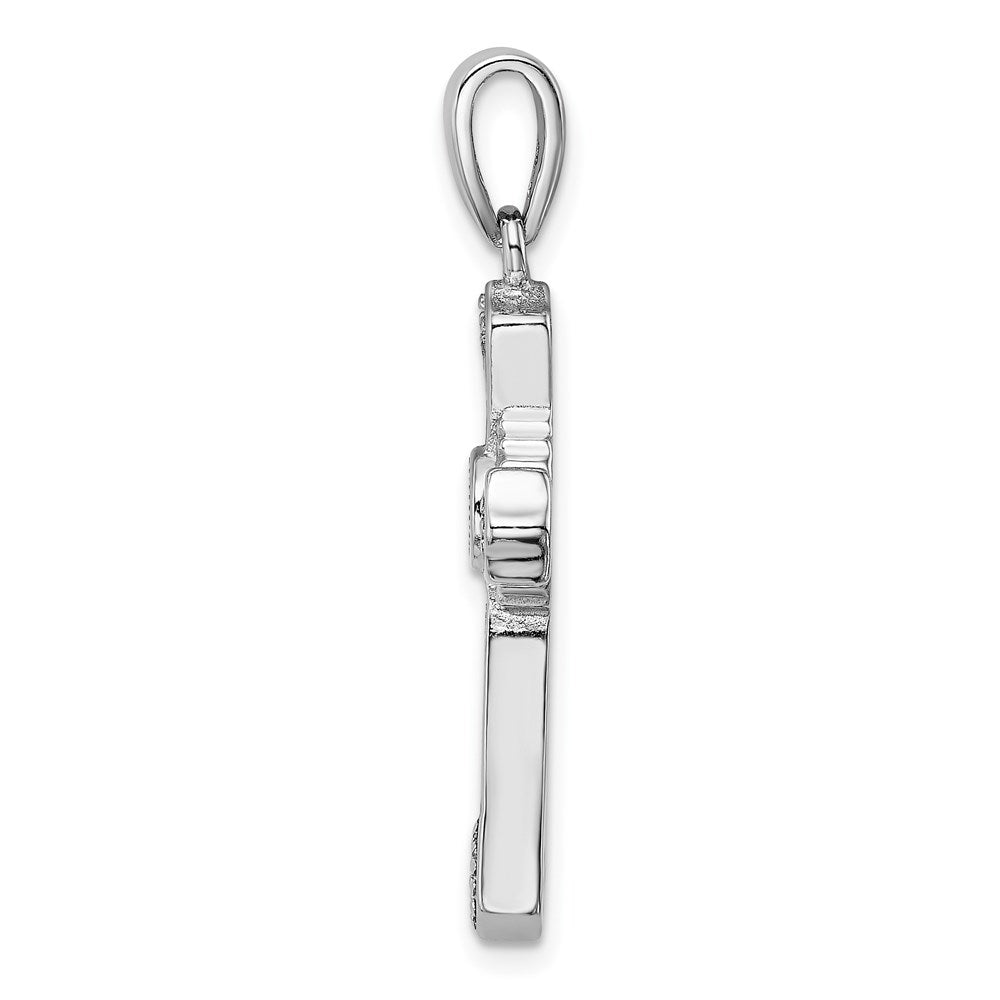 Sterling Silver Rhodium-plated CZ / Created Opal Cross Pendant