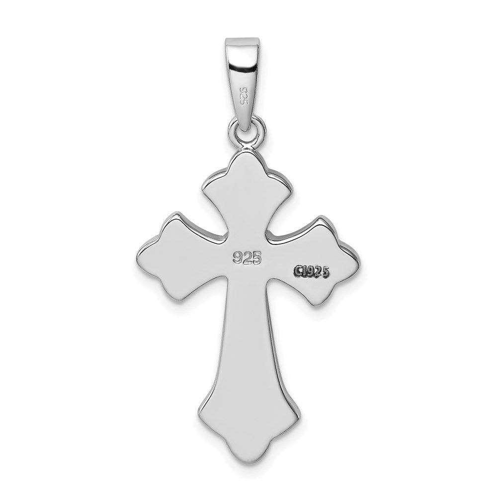 Sterling Silver Rhodium-plated Blue Inlay Created Opal Cross Pendant