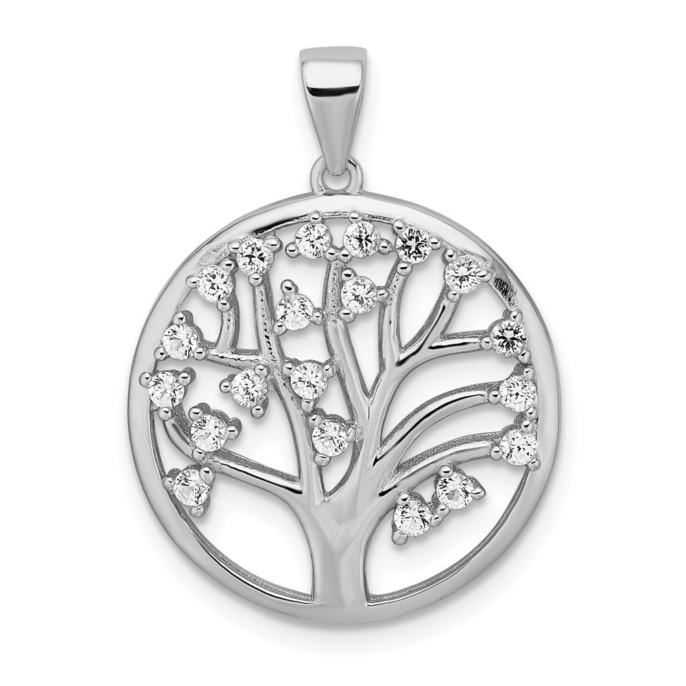 Sterling Silver Rhodium-plated Created White Sapphire Tree of Life Pendant