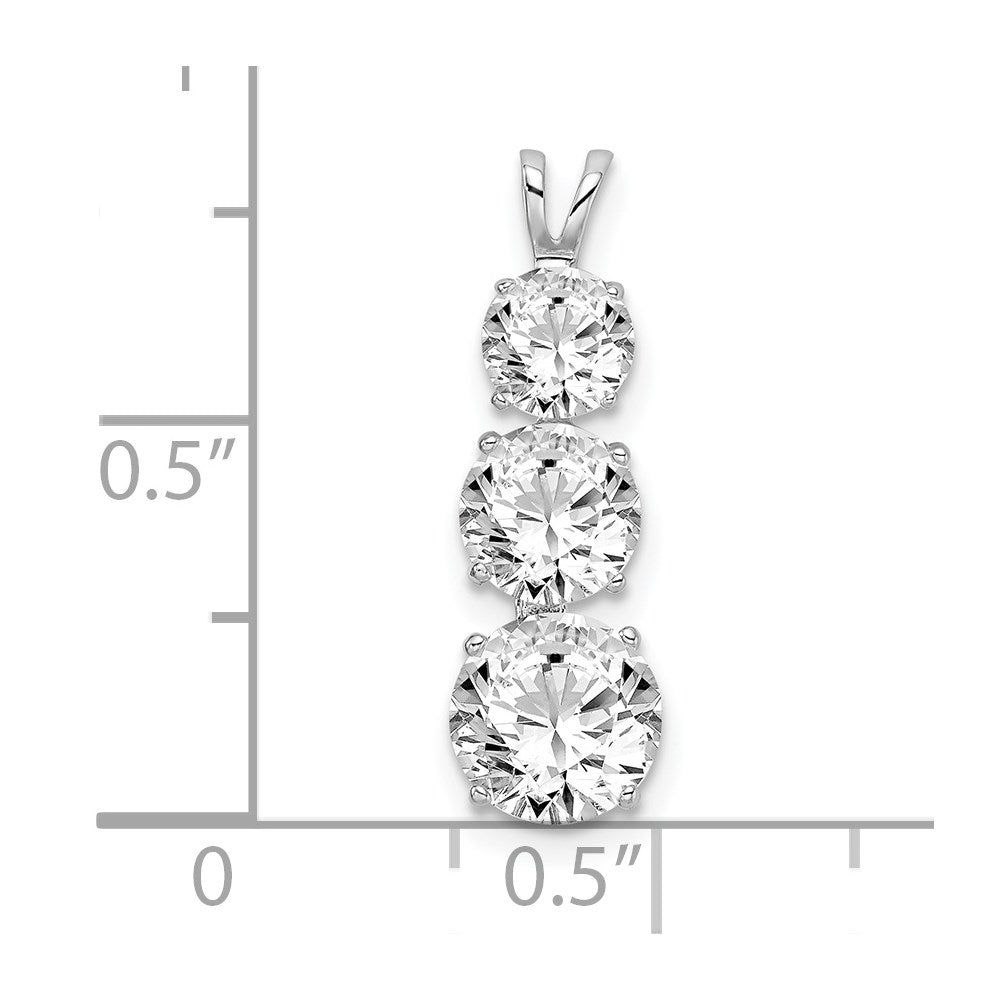 Sterling Silver Rhodium-plated Polished CZ Round Shaped 3 Stone Pendant