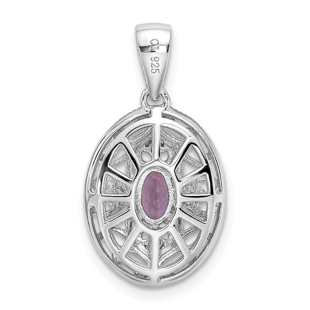 Sterling Silver Rhodium-plated Oval Amethyst and White Topaz Pendant