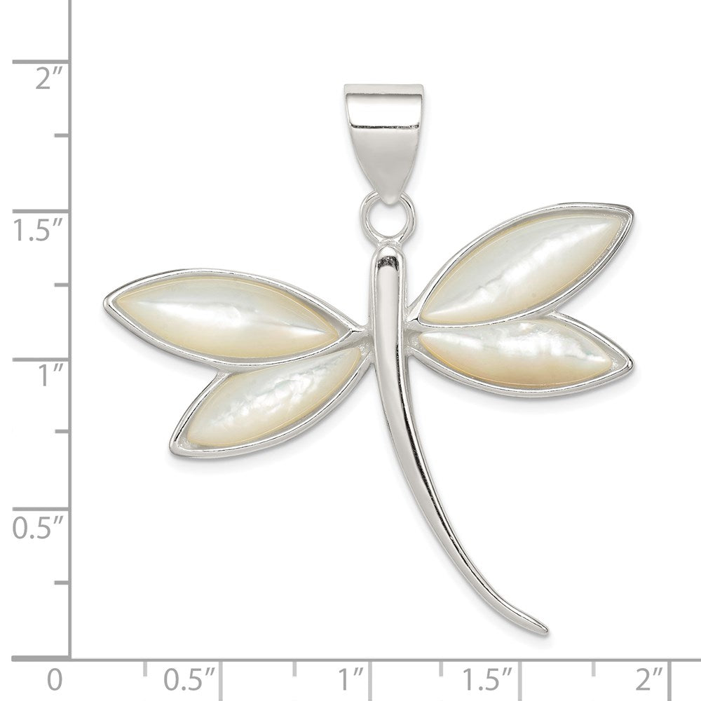 Sterling Silver White Shell Dragonfly Pendant