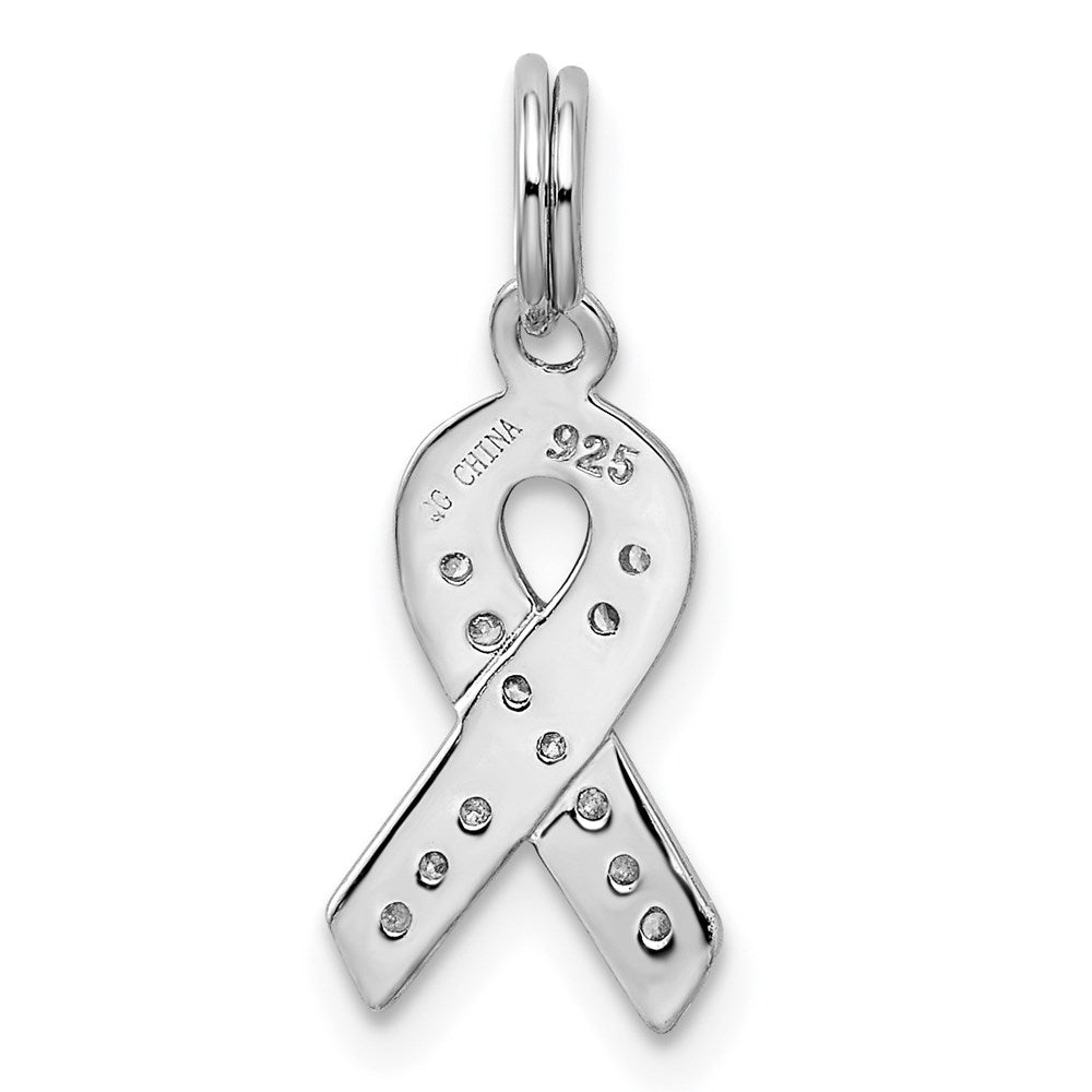 Sterling Silver Rhodium-plated CZ Awareness Ribbon Pendant