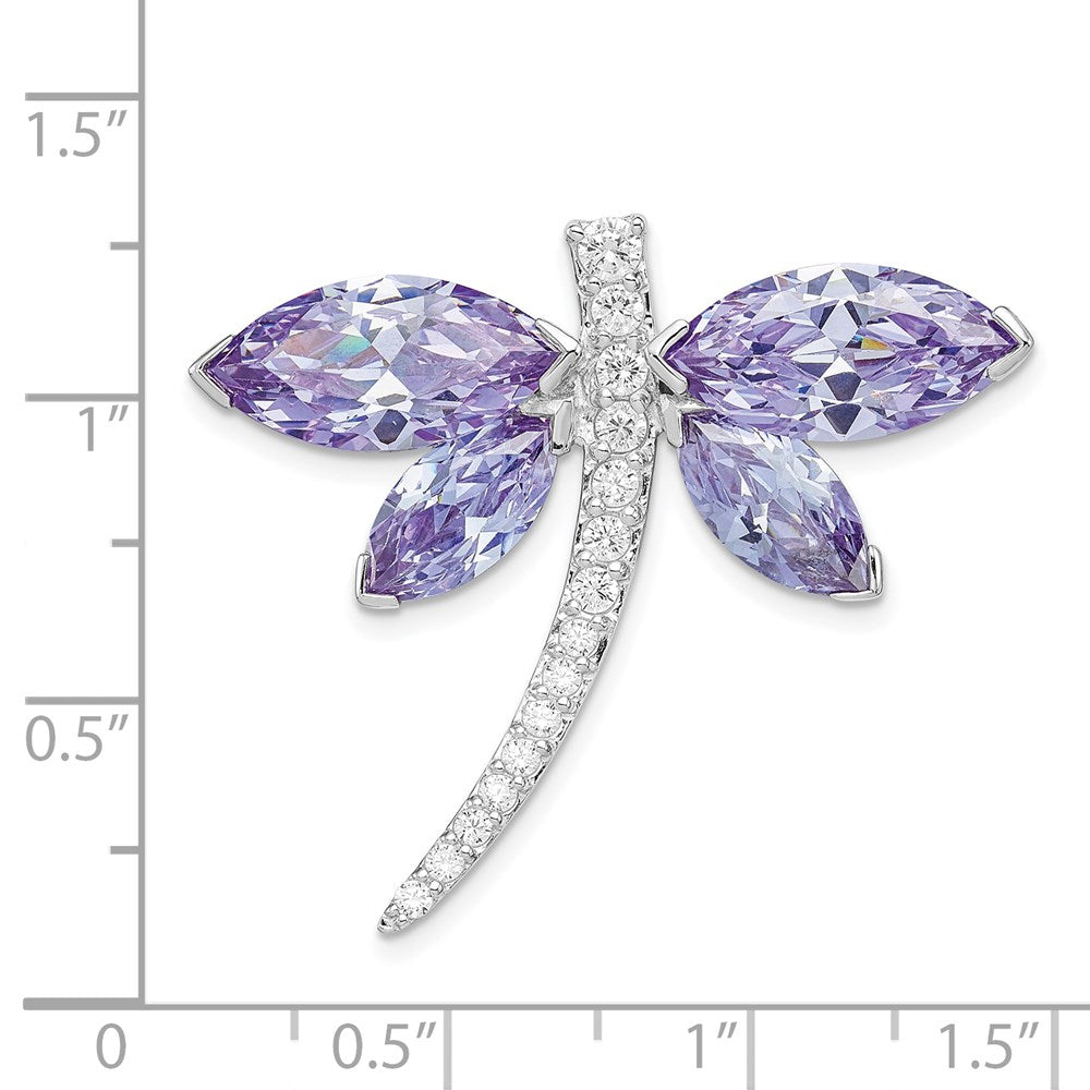 Sterling Silver Rhodium-plated Lavender CZ Dragonfly Slide