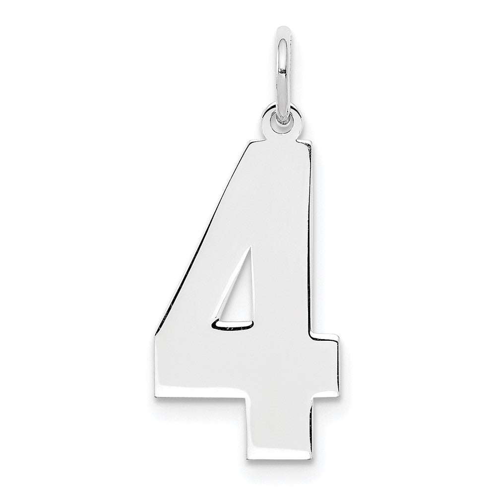 Sterling Silver/Rhodium-plated Polished Number 4 Charm