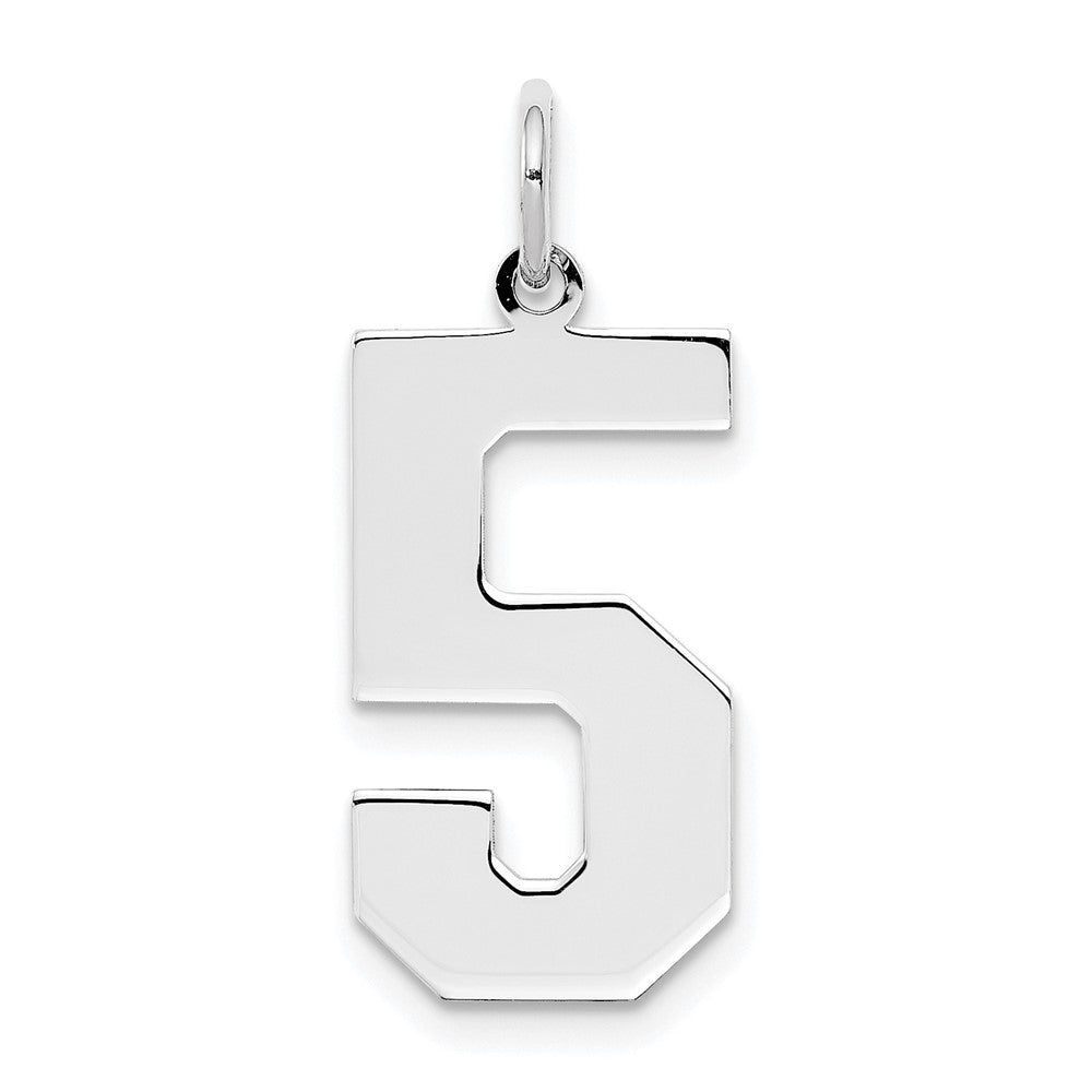 Sterling Silver/Rhodium-plated Polished Number 5 Charm