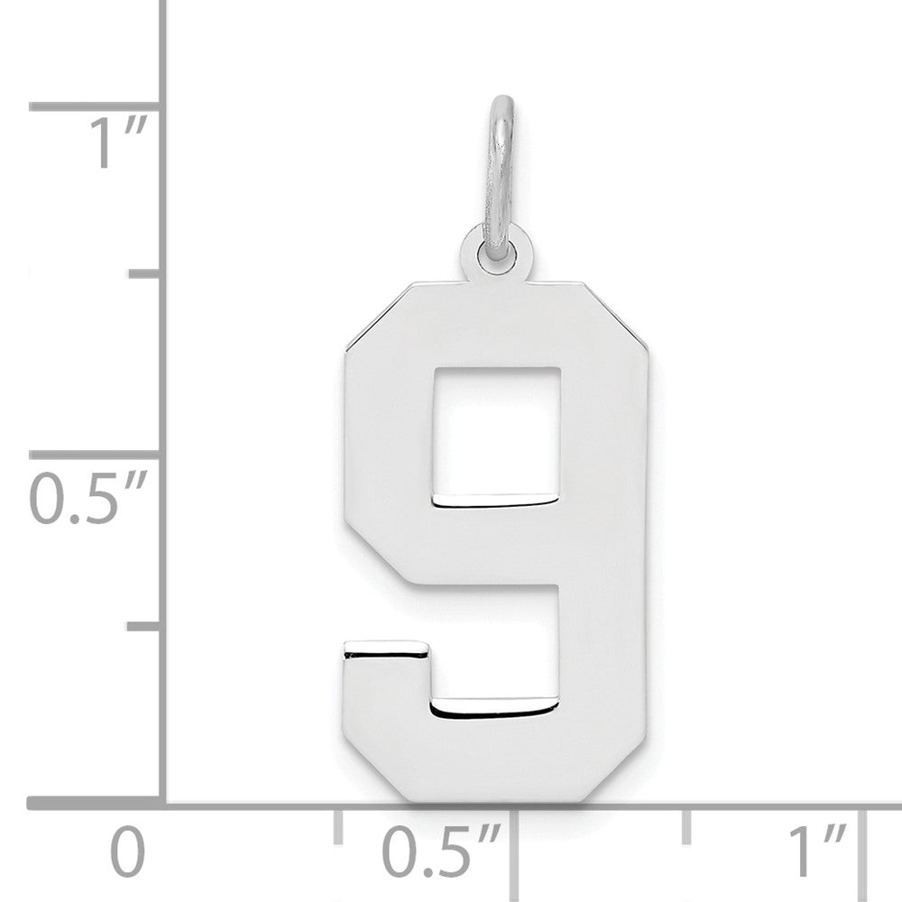 Sterling Silver/Rhodium-plated Polished Number 9 Charm