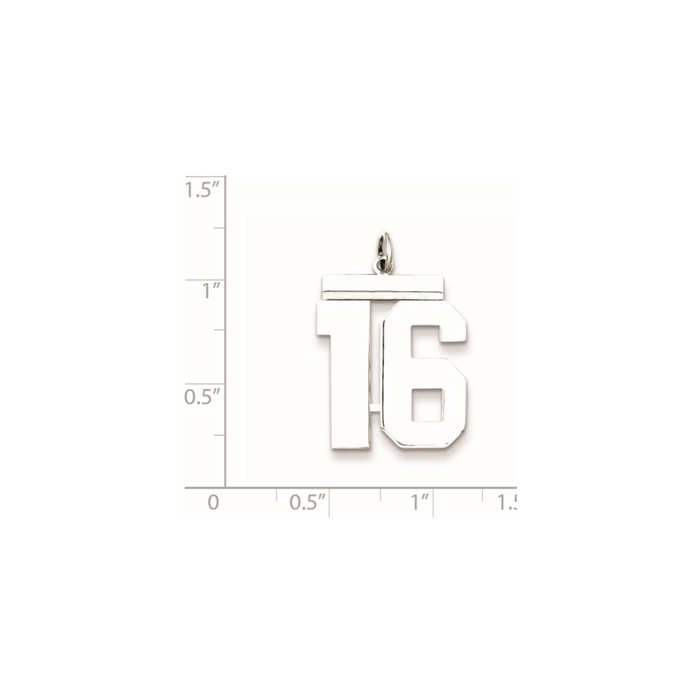 Sterling Silver/Rhodium-plated Polished Number 16 Charm