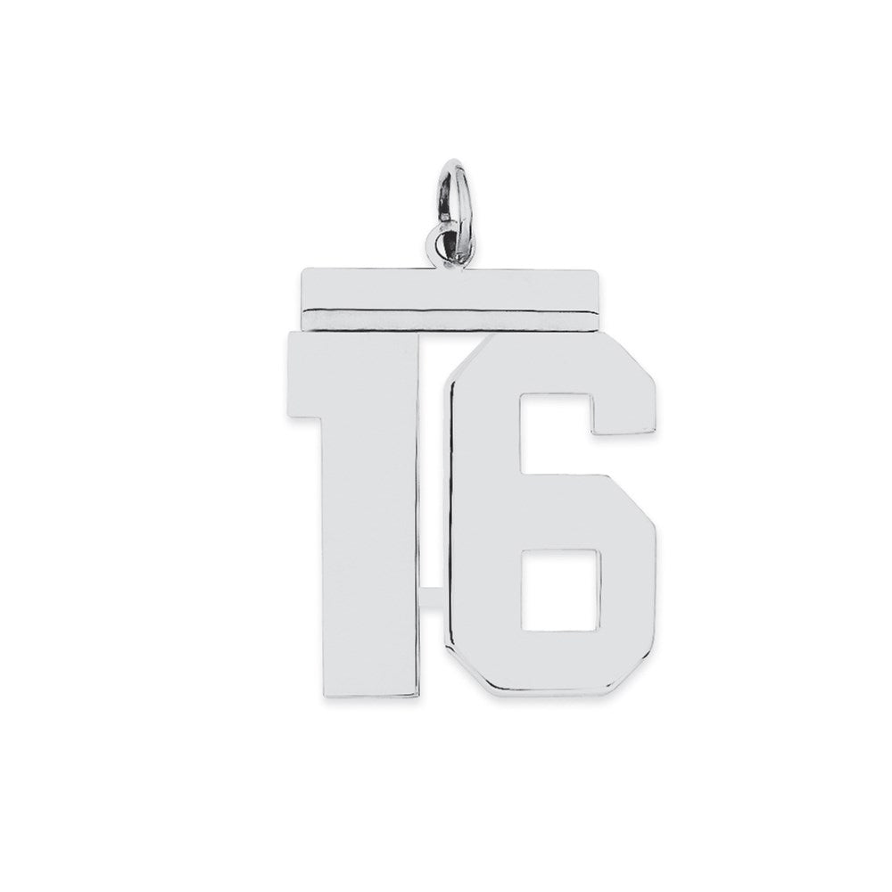 Sterling Silver/Rhodium-plated Polished Number 16 Charm