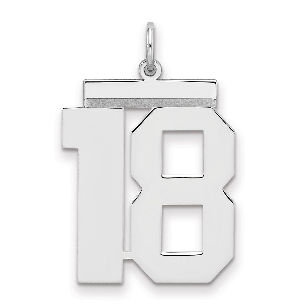 Sterling Silver/Rhodium-plated Polished Number 18 Charm