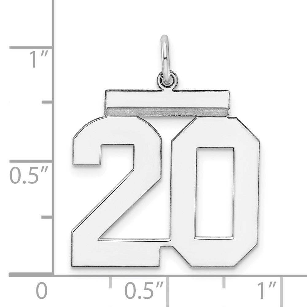 Sterling Silver/Rhodium-plated Polished Number 20 Charm