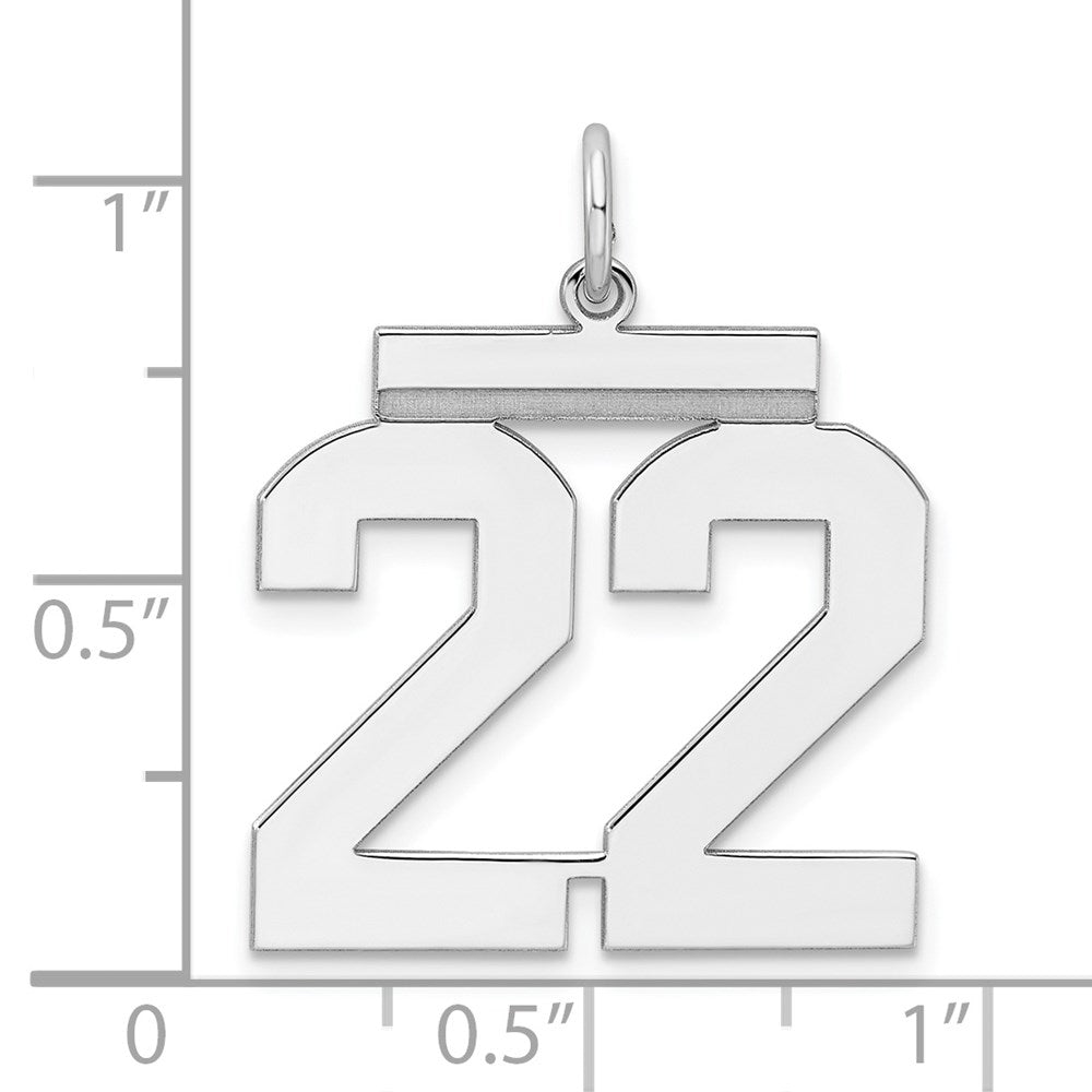 Sterling Silver/Rhodium-plated Polished Number 22 Charm