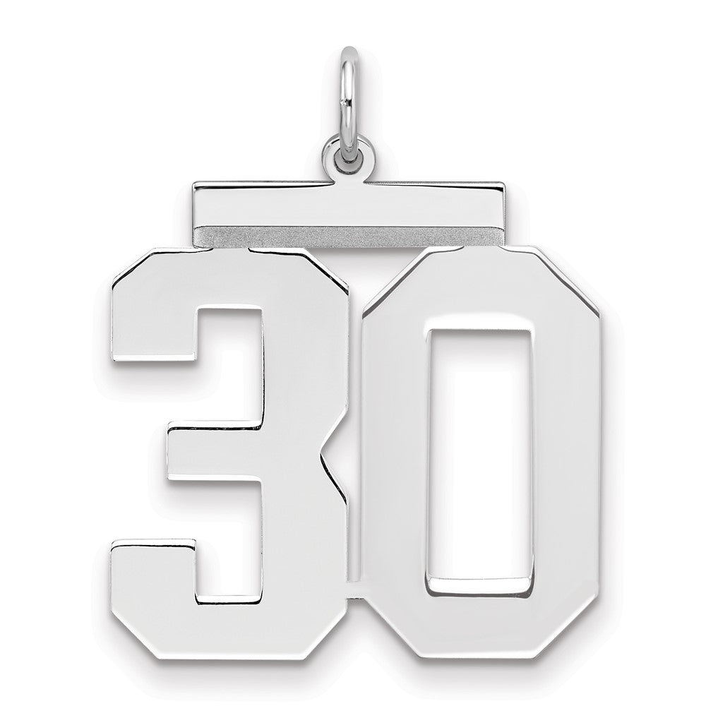 Sterling Silver/Rhodium-plated Polished Number 30 Charm