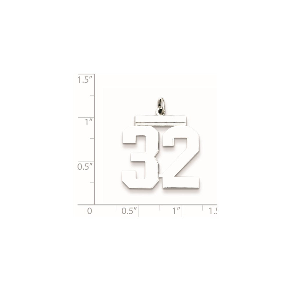 Sterling Silver/Rhodium-plated Polished Number 32 Charm