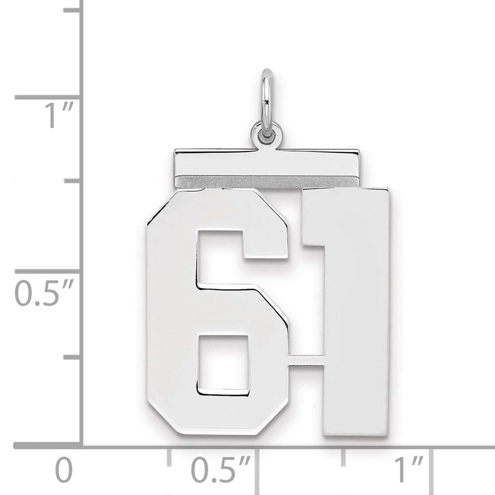Sterling Silver/Rhodium-plated Polished Number 61 Charm