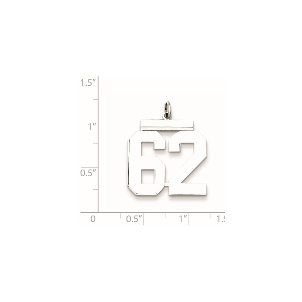 Sterling Silver/Rhodium-plated Polished Number 62 Charm