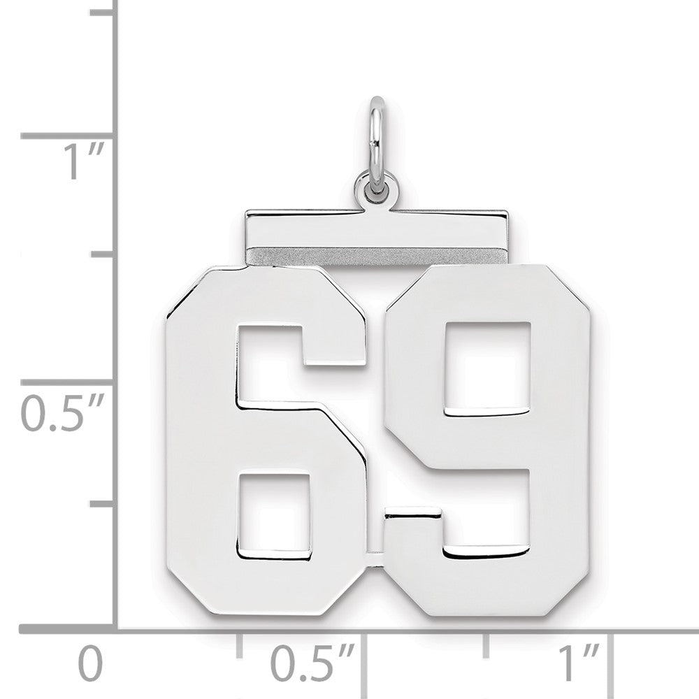Sterling Silver/Rhodium-plated Polished Number 69 Charm