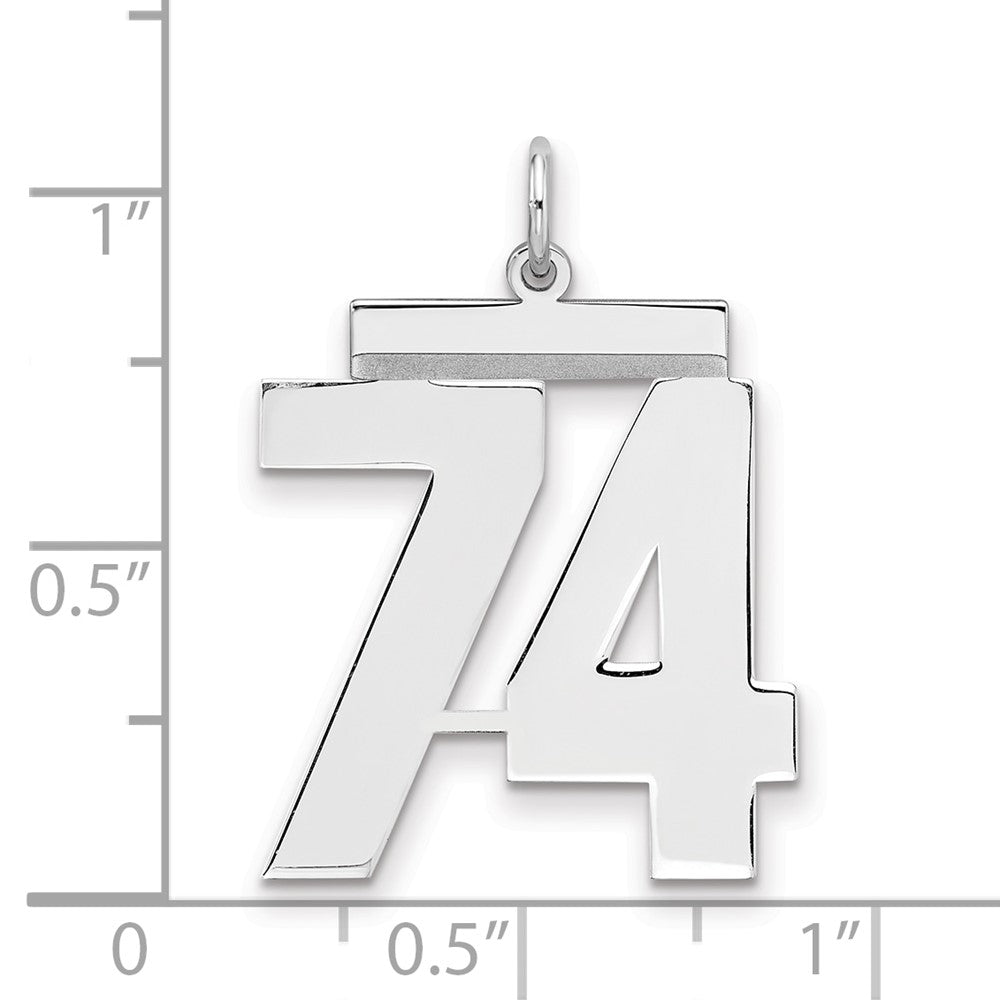 Sterling Silver/Rhodium-plated Polished Number 74 Charm
