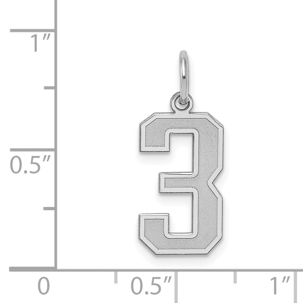 Sterling Silver/Rhodium-plated Satin Number 3 Charm