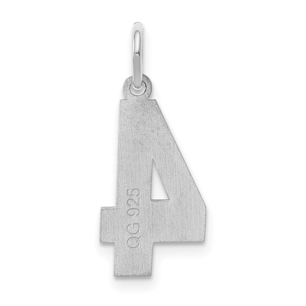 Sterling Silver/Rhodium-plated Satin Number 4 Charm
