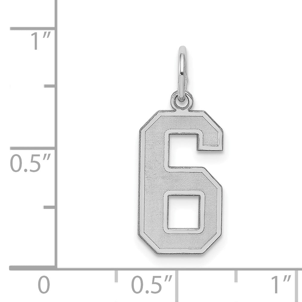 Sterling Silver/Rhodium-plated Satin Number 6 Charm