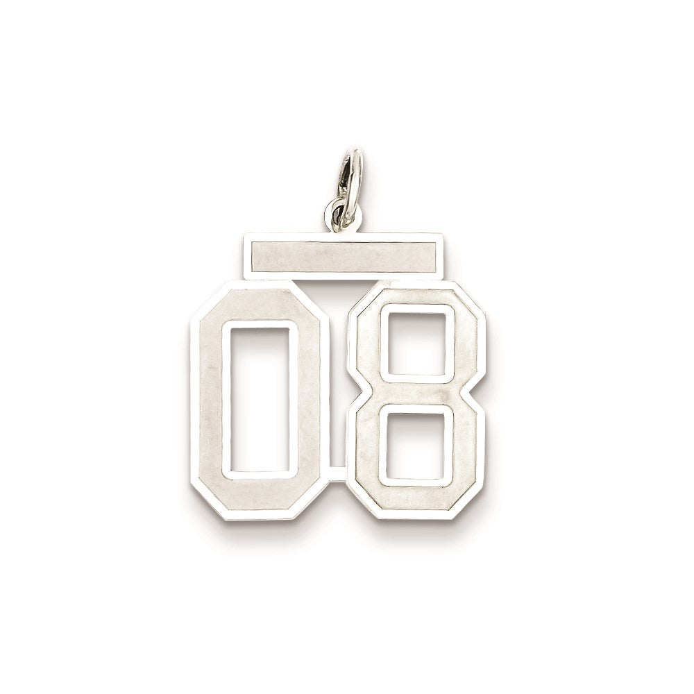 Sterling Silver Rhodium-plated Medium Satin Number 8 W/Top