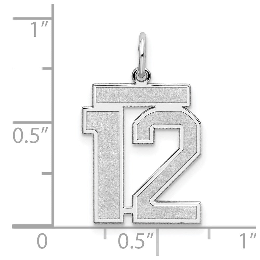 Sterling Silver/Rhodium-plated Satin Number 12 Charm