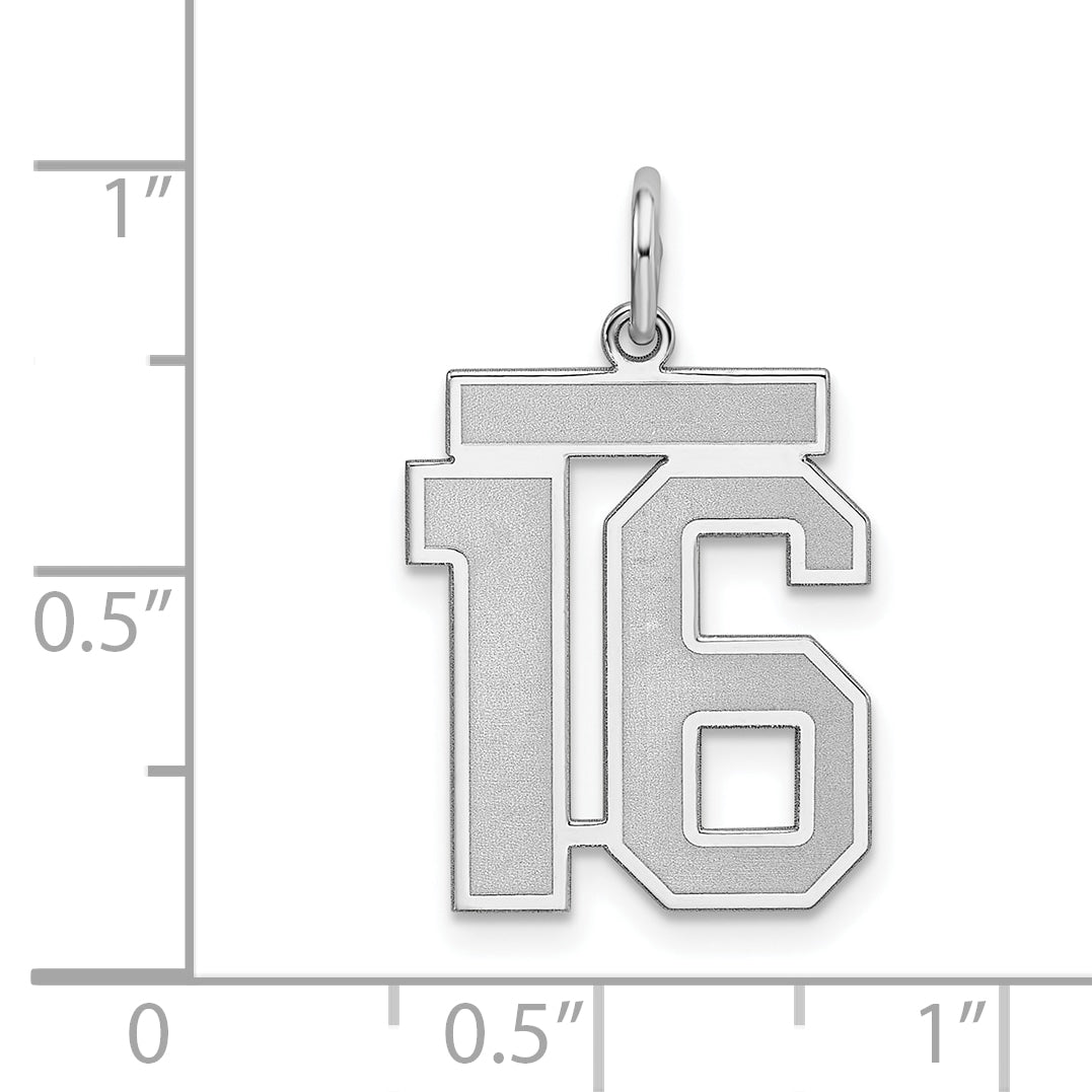 Sterling Silver/Rhodium-plated Satin Number 16 Charm