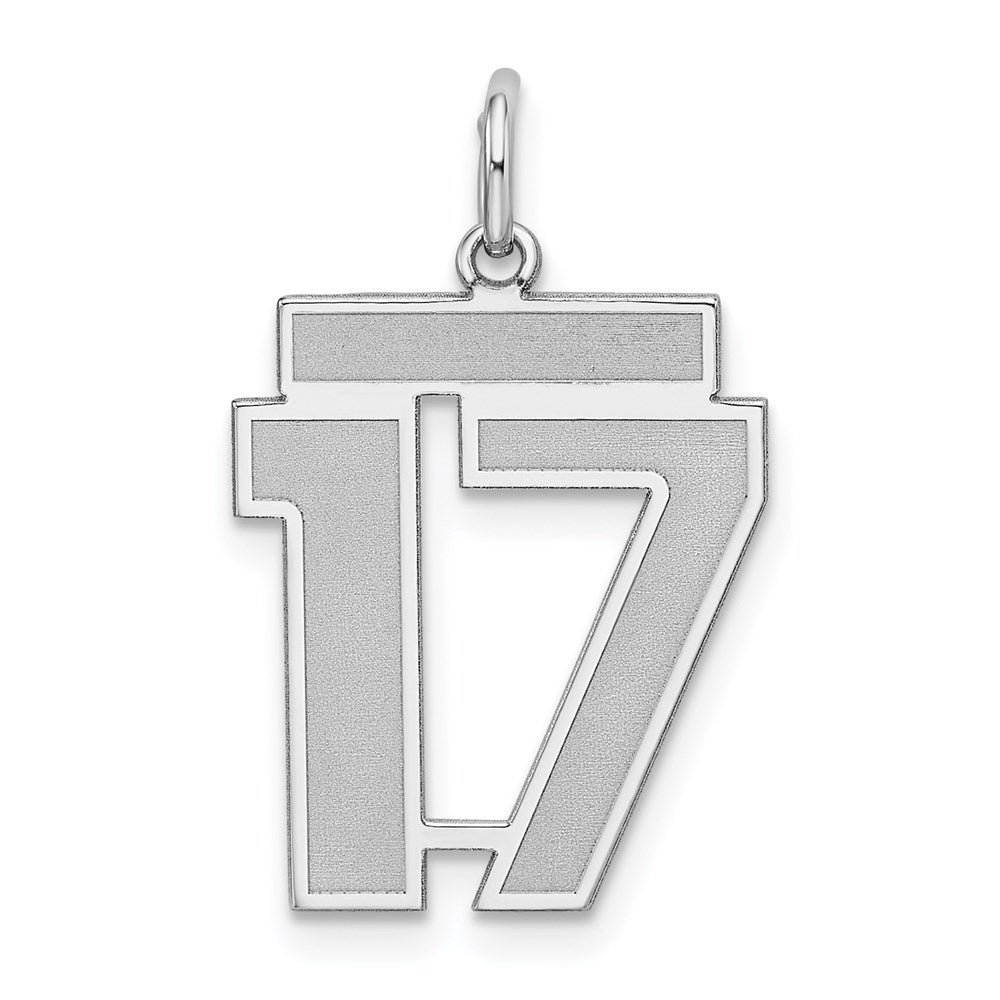 Sterling Silver/Rhodium-plated Satin Number 17 Charm