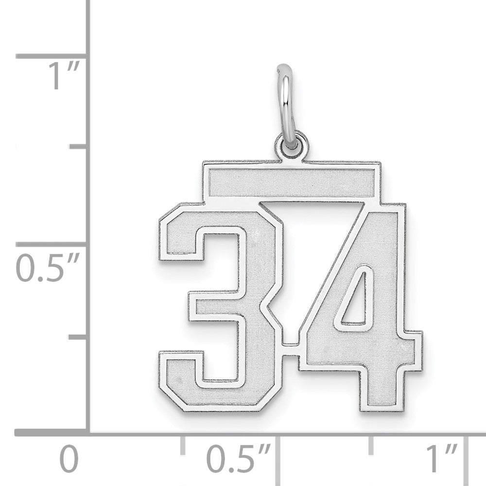 Sterling Silver/Rhodium-plated Satin Number 34 Charm