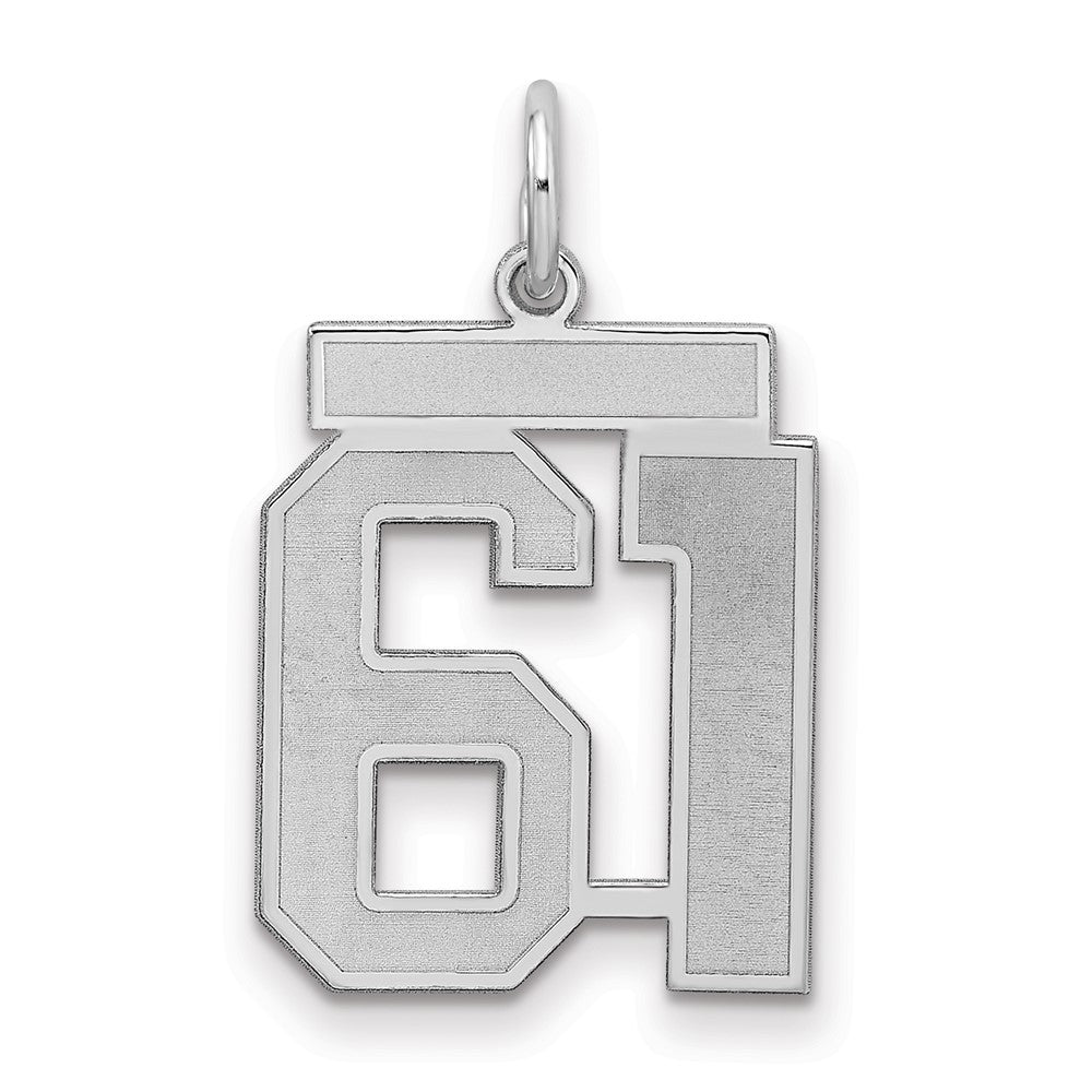 Sterling Silver/Rhodium-plated Satin Number 61 Charm