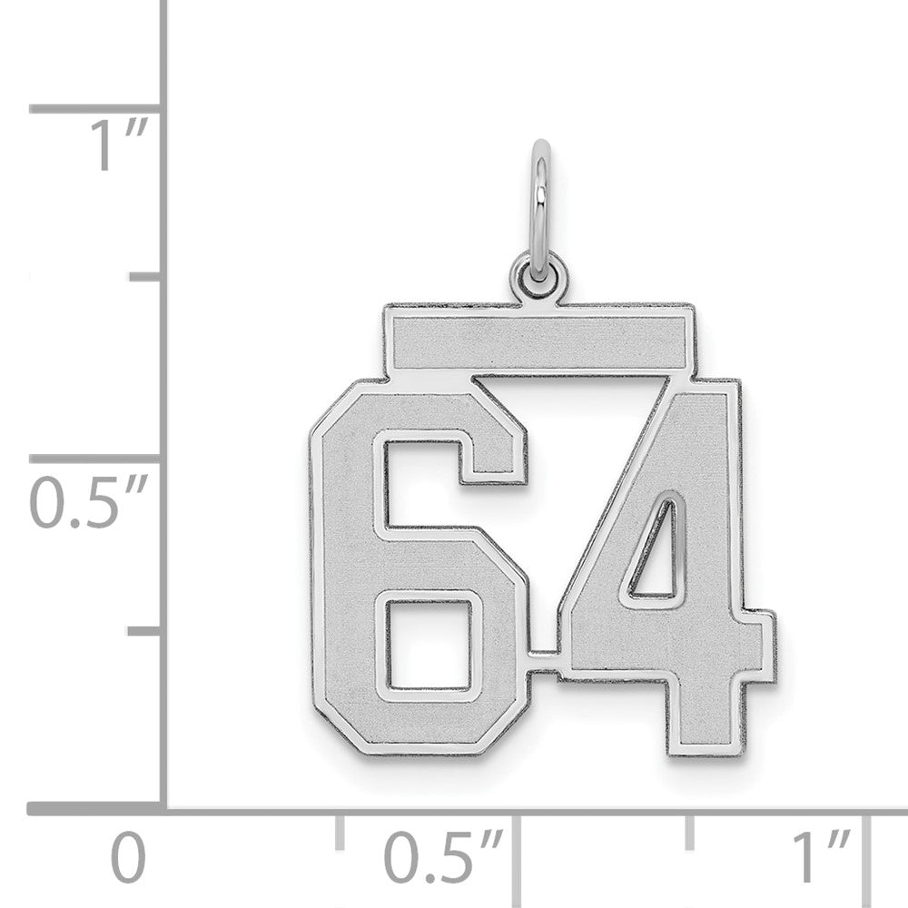 Sterling Silver/Rhodium-plated Satin Number 64 Charm