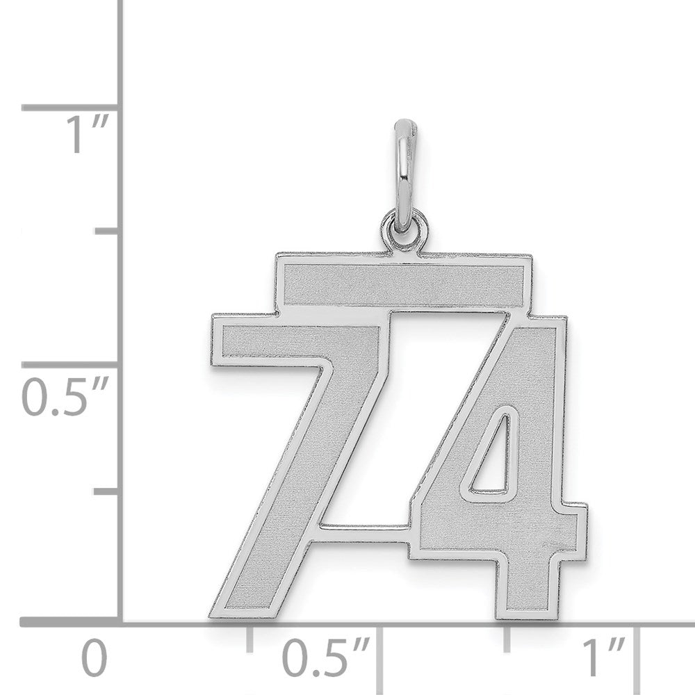 Sterling Silver/Rhodium-plated Satin Number 74 Charm