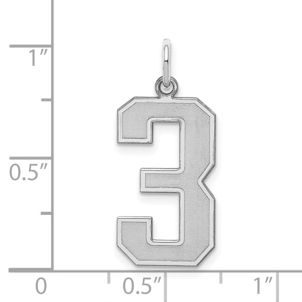 Sterling Silver/Rhodium-plated Satin Number 3 Charm