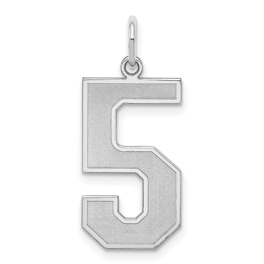 Sterling Silver/Rhodium-plated Satin Number 5 Charm